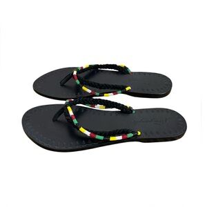 NEW Free People Menorca Thong Flip Flop Leather Beaded Sandal 40 black